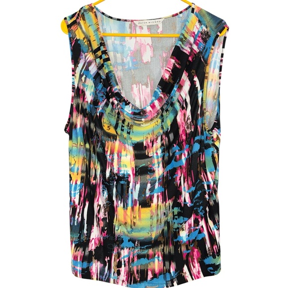 Peter Nygard Colorful Brushstroke Sleeveless Blouse Plus Size 1X - Picture 2 of 5